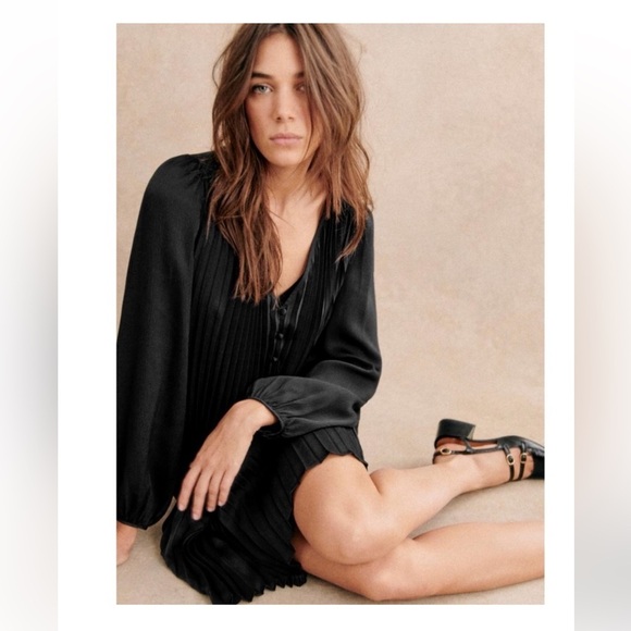 Sezane Black Pleated Dress Size 4 - Picture 2 of 10